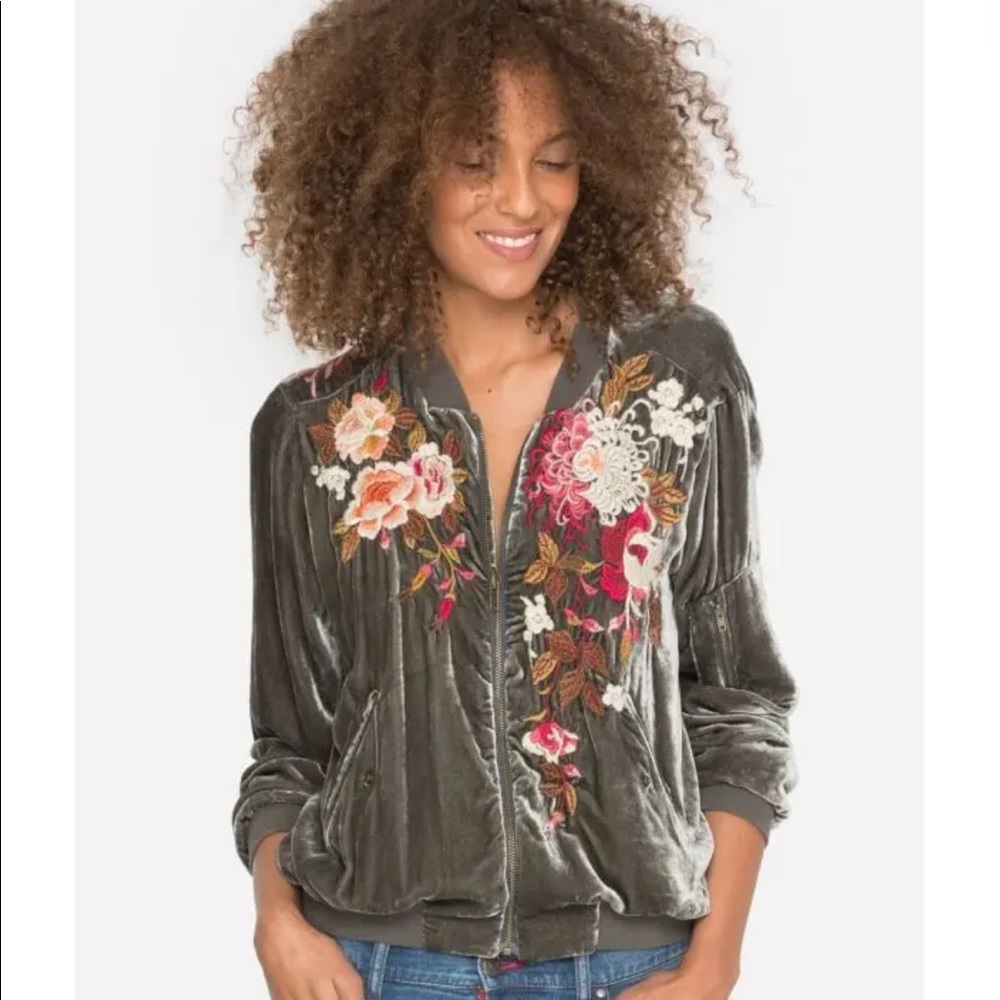 Embroidered Velvet Bomber Jacket